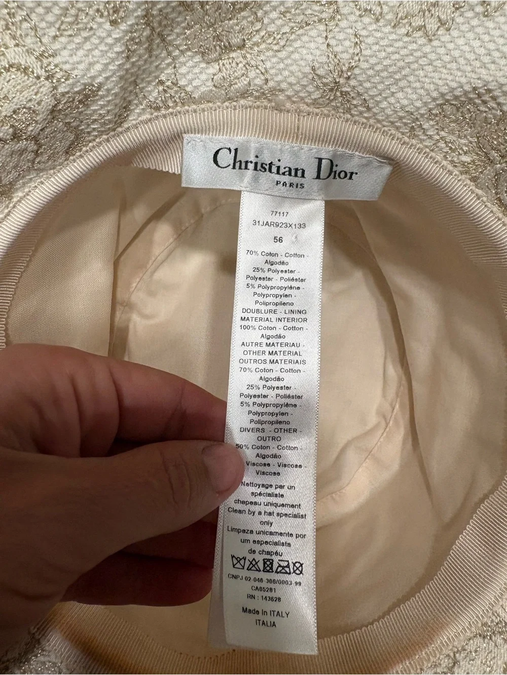 Dior Cream Toile de Jouy Embroidered Band Bucket Hat